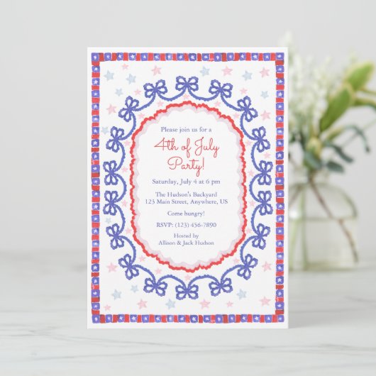 Waterverf 4 juli Patriotic Bow American Kaart (Staand voorkant)