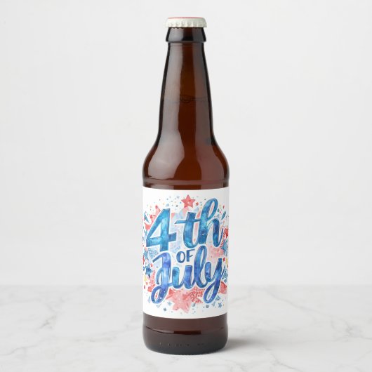 Waterverf 4 juli Patriottisch Bier Etiket (Voorkant)