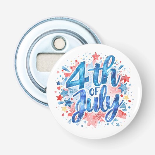 Waterverf 4 juli Patriottisch Button Flesopener (Voorkant)