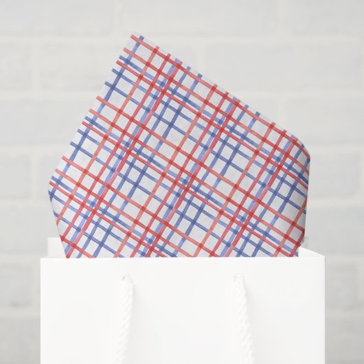 Waterverf 4 juli rood wit en blauw geruit tissuepapier (Cadeauzakje)