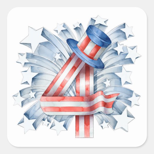 Waterverf 4 juli Sterren Pet | FEESTDAGEN Vierkante Sticker (Voorkant)