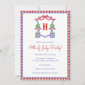 Waterverf 4 juli Vlag Monogram Crest Party Kaart (Voorkant)