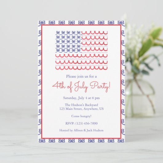 Waterverf 4th of July Patriotic Bow American Flag Kaart (Staand voorkant)