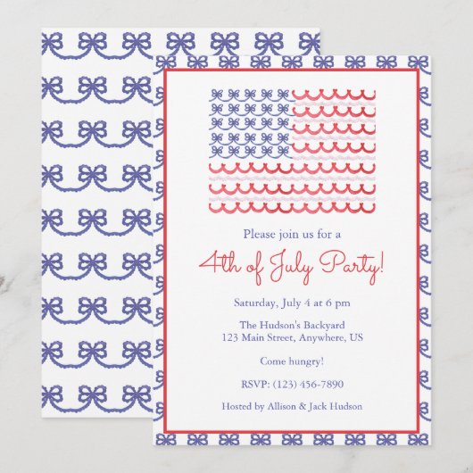 Waterverf 4th of July Patriotic Bow American Flag Kaart (Voorkant / Achterkant)