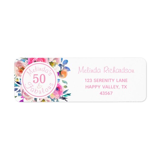 Waterverf 50 en vezelroze roze rozen etiket (Voorkant)