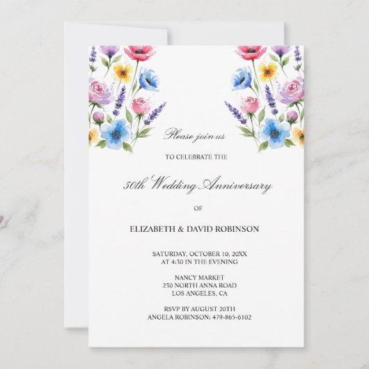 Waterverf 50ste huwelijksverjaardag kaart (Voorkant)