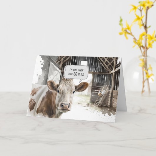 Waterverf 60e verjaardag Koe in schuur Kaart (Gele Bloem)