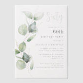 Waterverf 60ste verjaardagsfeest Eucalyptus Vellum Uitnodigingen (Voorkant)