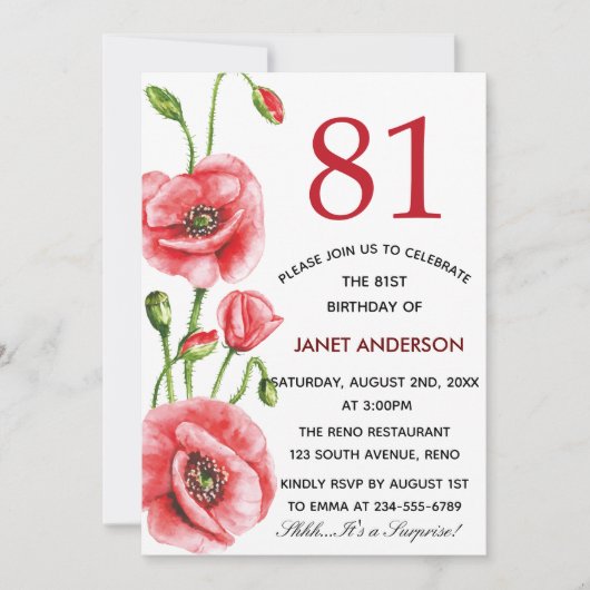 Waterverf 81e verjaardag Vlaanderen papaver Kaart (Voorkant)