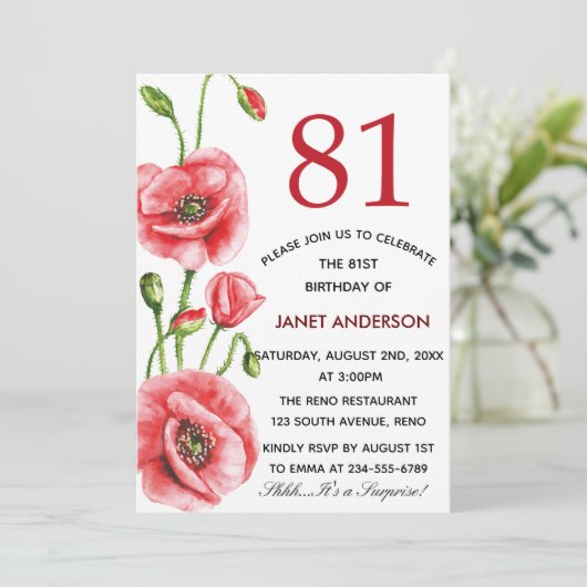 Waterverf 81e verjaardag Vlaanderen papaver Kaart (Staand voorkant)