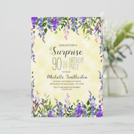 Waterverf 90e verjaardag lavender Yellow Surprise Kaart (Staand voorkant)