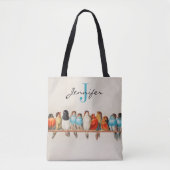 Waterverf A Perch des Birds monogram naam Tote Bag (Voorkant)