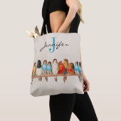 Waterverf A Perch des Birds monogram naam Tote Bag (Dichtbij)