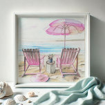 Waterverf aan de kust 2 foto afdruk<br><div class="desc">Introductie van mijn nieuwste waterverf schilderij, By the Shoreline - Versie 2. Deze serene strandscène beschikt over twee houten strandstoelen onder een strandparaplu, die u uitnodigen om te ontspannen bij de kalmerende oceaan. Geschilderd in rustgevende tinten roze en blauw, dit stuk vangt de essentie van strandkunst en roept een rustige...</div>