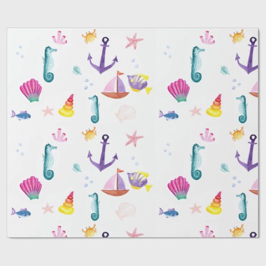 Waterverf aan de kust cadeaupapier (Vlak)