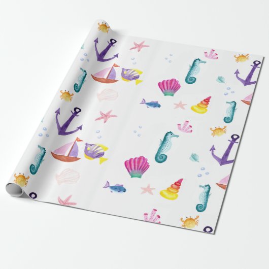 Waterverf aan de kust cadeaupapier (Uitgerold)