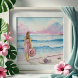 Waterverf aan de kust foto afdruk<br><div class="desc">"By the Shoreline" is een van mijn nieuwste waterverf schilderijen van strandtaferelen, die een sereen moment vastleggen met zacht roze kunstwerktinten en een kalm blauw zee. Dit emotionele stuk strandkunst toont een vrouw aan de waterkant en een tweede strandstrand dat in het pet rust - een rustige, symbolische glimp van...</div>