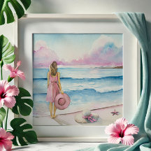 Waterverf aan de kust