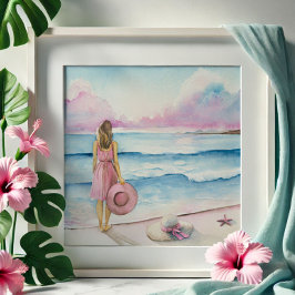 Waterverf aan de kust foto afdruk