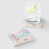 Waterverf aan de kust uniek stenen onderzetter (Zijkant)