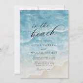 Waterverf Aan het Strand Elegante Script Bruiloft Kaart (Voorkant)