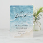 Waterverf Aan het Strand Elegante Script Bruiloft Kaart (Staand voorkant)
