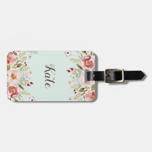 Waterverf Aangepast monogram Bagagelabel Floral (Voorkant horizontaal)