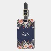 Waterverf Aangepast monogram Bagagelabel Floral (Voorkant verticaal)