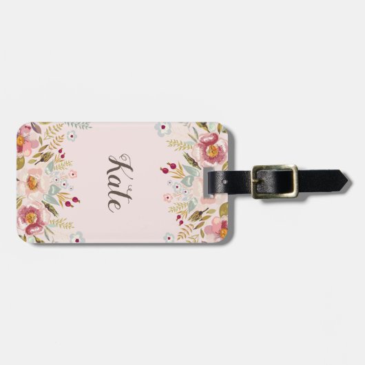 Waterverf Aangepast monogram Bagagelabel Floral (Voorkant horizontaal)