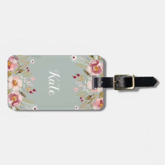 Waterverf Aangepast monogram Bagagelabel Floral (Voorkant horizontaal)