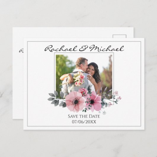 Waterverf Aangepaste foto Opslaan Datum Briefkaart (Voorkant / Achterkant)