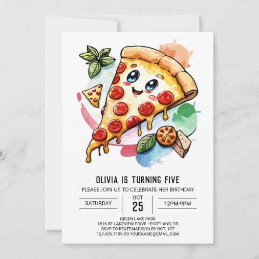 Waterverf aangepaste pizza verjaardag kaart (Voorkant)