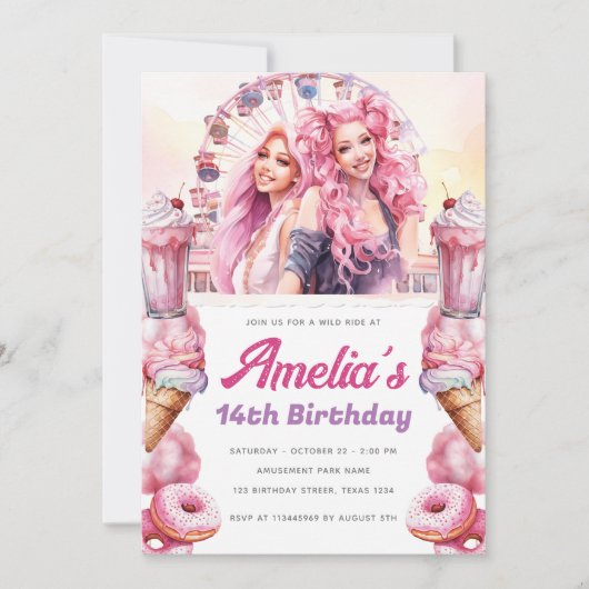 Waterverf Aangepaste Rollercoaster Party Kaart (Voorkant)