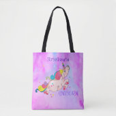 Waterverf aangepaste tekst/regenboogkawaii Unicorn Tote Bag (Voorkant)