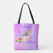 Waterverf aangepaste tekst/regenboogkawaii Unicorn Tote Bag (Achterkant)