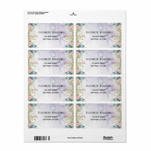 Waterverf aanjager Paarse roze verzendlabels Etiket (Full Sheet)