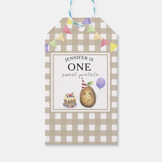 Waterverf Aardappel 1e verjaardag Cadeaulabel (Voorkant)