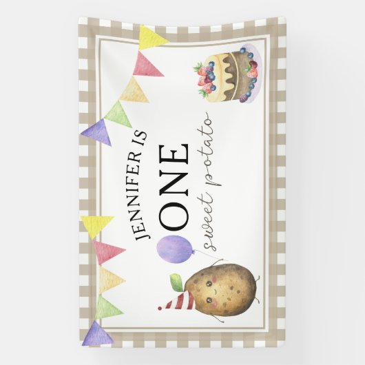 Waterverf Aardappel 1e verjaardag Spandoek (Verticaal)