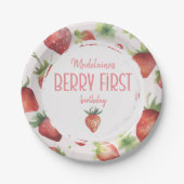 Waterverf Aardbei 1e Berry Eerste Verjaardag Papieren Bordje (Voorkant)