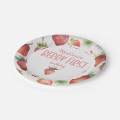 Waterverf Aardbei 1e Berry Eerste Verjaardag Papieren Bordje (Gekanteld)