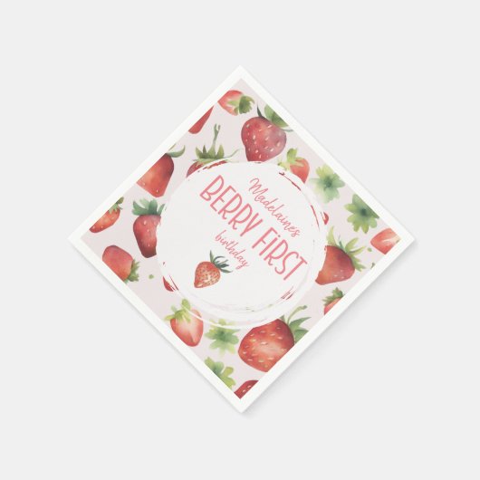 Waterverf Aardbei 1e Berry Eerste Verjaardag Servet (Hoek)