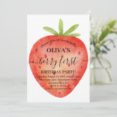 Waterverf aardbei 1e verjaardag kaart (Staand voorkant)