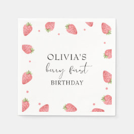 Waterverf Aardbei 1e Verjaardagsfeestje Berry Servet