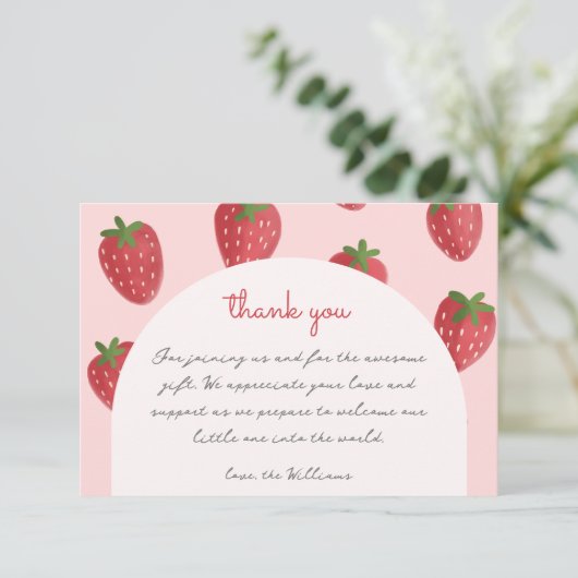 Waterverf aardbei Baby shower dank u kaarten (Staand voorkant)