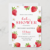 Waterverf Aardbei Baby shower Invitation Kaart (Voorkant)