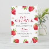 Waterverf Aardbei Baby shower Invitation Kaart (Staand voorkant)