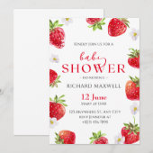 Waterverf Aardbei Baby shower Invitation Kaart (Voorkant / Achterkant)