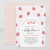 Waterverf Aardbei Baby shower Invitation Kaart (Voorkant / Achterkant)