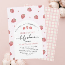Waterverf Aardbei Baby shower Invitation