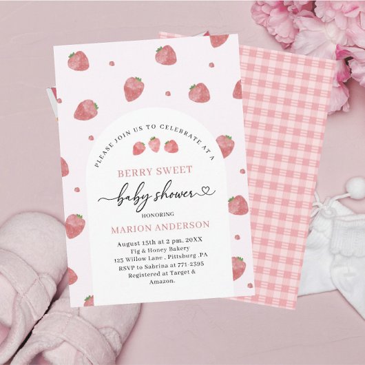 Waterverf Aardbei Baby shower Invitation Kaart